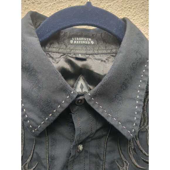 ROAR Dress Shirt LG Mens Graphic Black Embroidered Artsy Rodeo Strong Cowboy - Picture 5 of 16